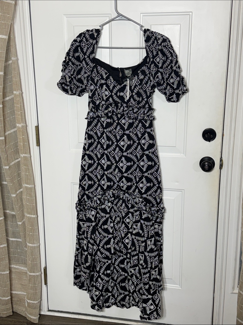 ASOS Black & White Printed Puff-Sleeve Maxi Dress High Low Size 10